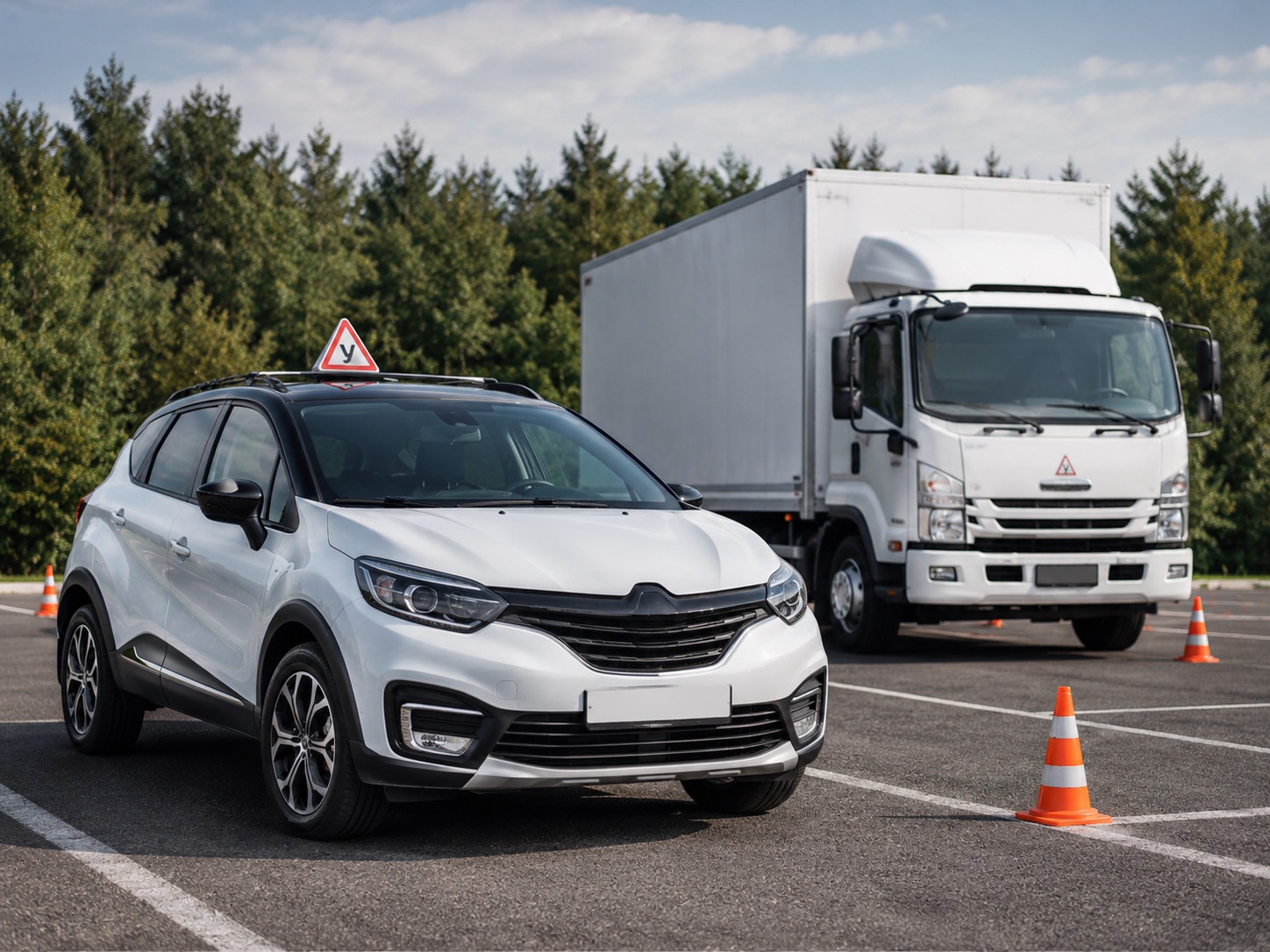 Переобучение с категории C на B — учебные грузовик и легковой автомобиль